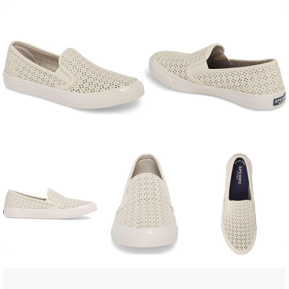 Sperry Cream Sneakers with Slip-On Design and Breathable Upper